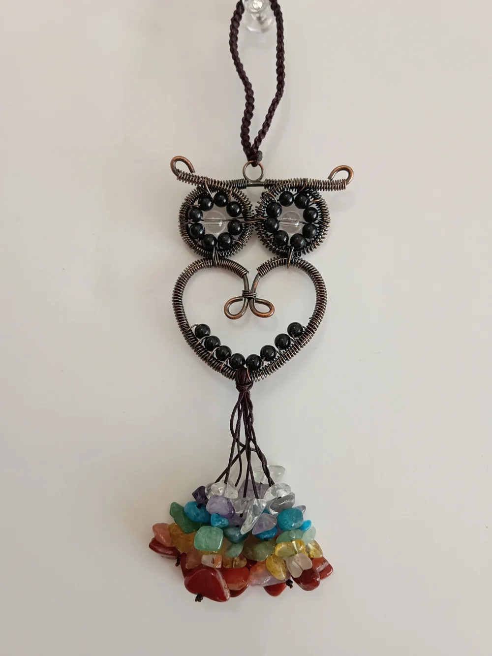 Handcrafted Multi-Color Beaded Heart & Owl Hanging Chakra Multi Gemstone